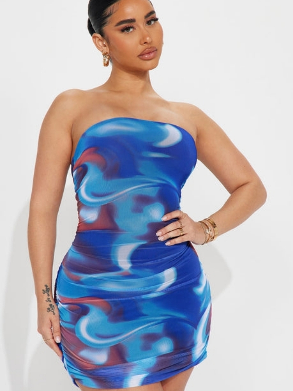 NWOT Fashion Nova Blue Ruched Tube Mini Dress L